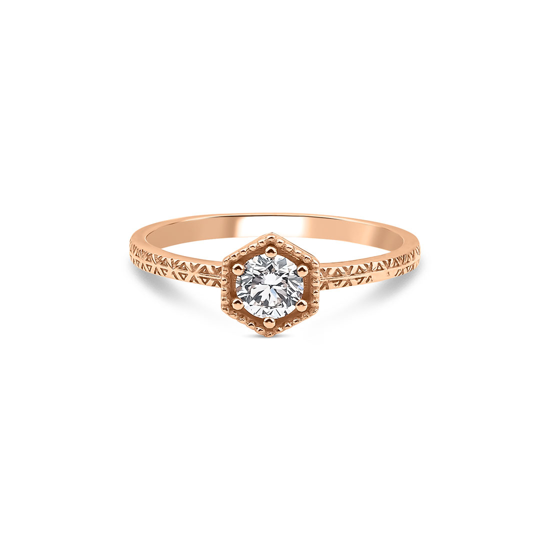 0.30 Karat Vintage Rose Gold Pırlanta Tektaş Yüzük