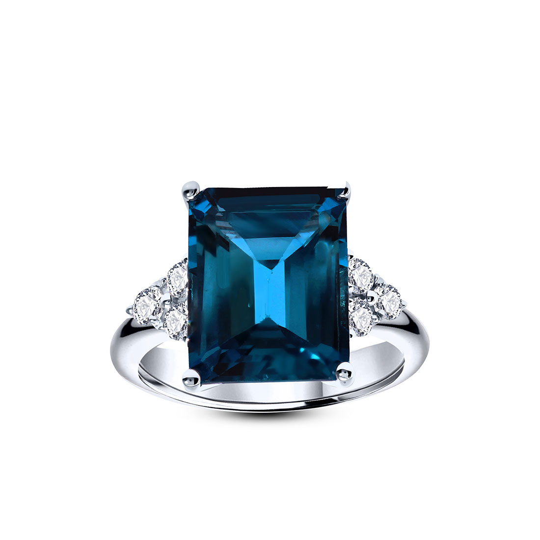 3.89 Karat Pırlantalı London Blue Topaz Yüzük