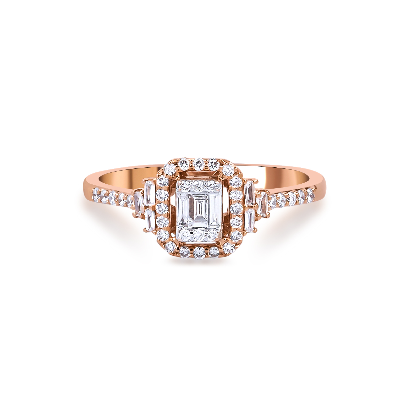 0.37 Karat Baget Pırlanta Modern Rose Gold Yüzük