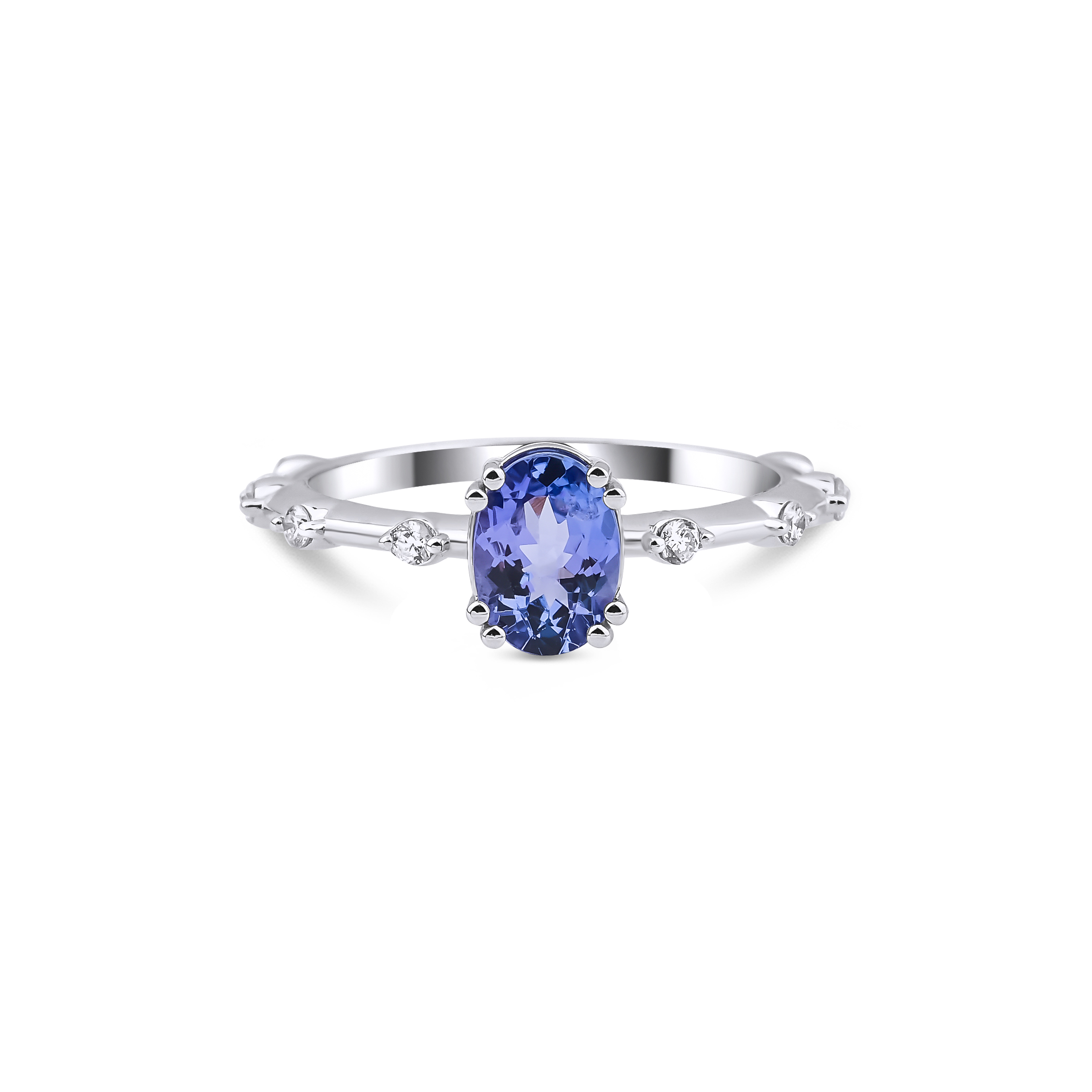 1.30 Karat Pırlantalı Oval Kesim Tanzanite Beyaz Altın Yüzük